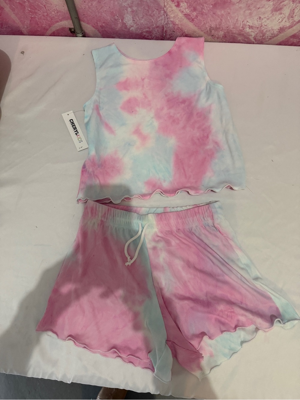 CherryKids Pink & Light Blue Tie-Dye Girls Matching Set